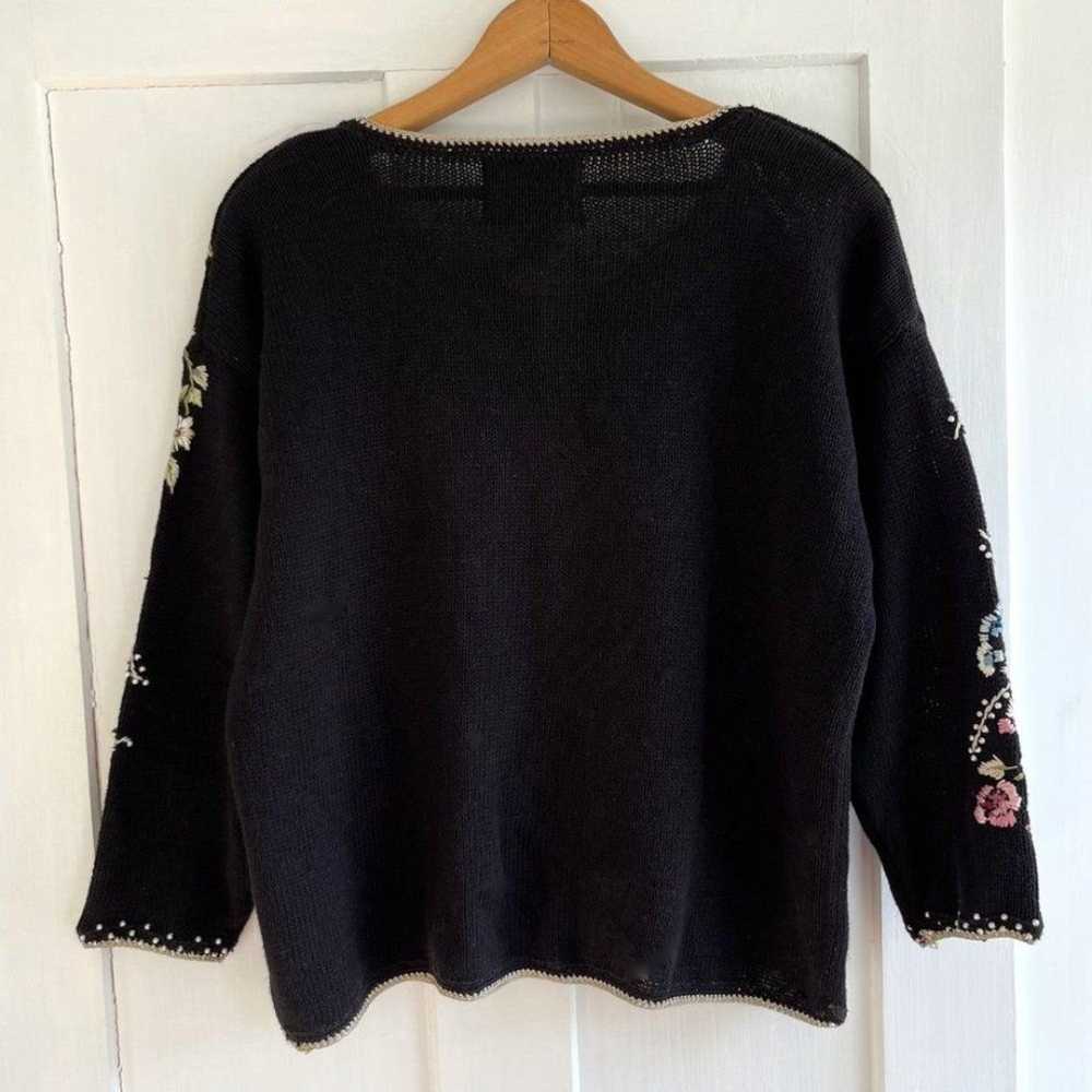 Vintage Floral Embroidered Knit Sweater Size Small - image 5