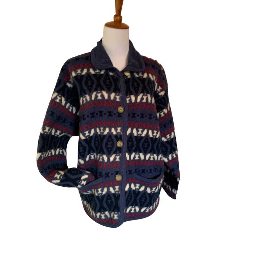 Laura Ashley vintage cardigan wool, blue red, whi… - image 1