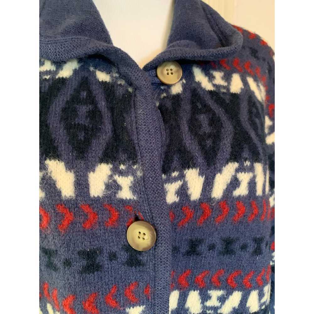 Laura Ashley vintage cardigan wool, blue red, whi… - image 3