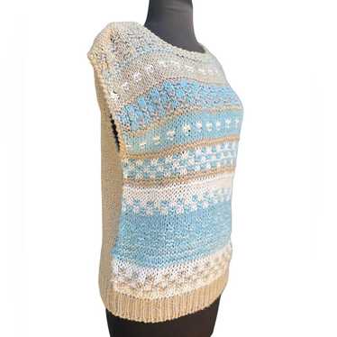 Vtg Coastal Grandma Knitted By Hand Blue Pullover 