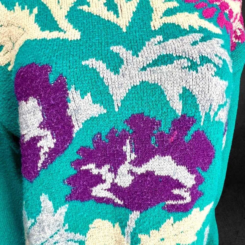 Vintage 80s Alfred Dunner Turquoise Floral Knit M… - image 2