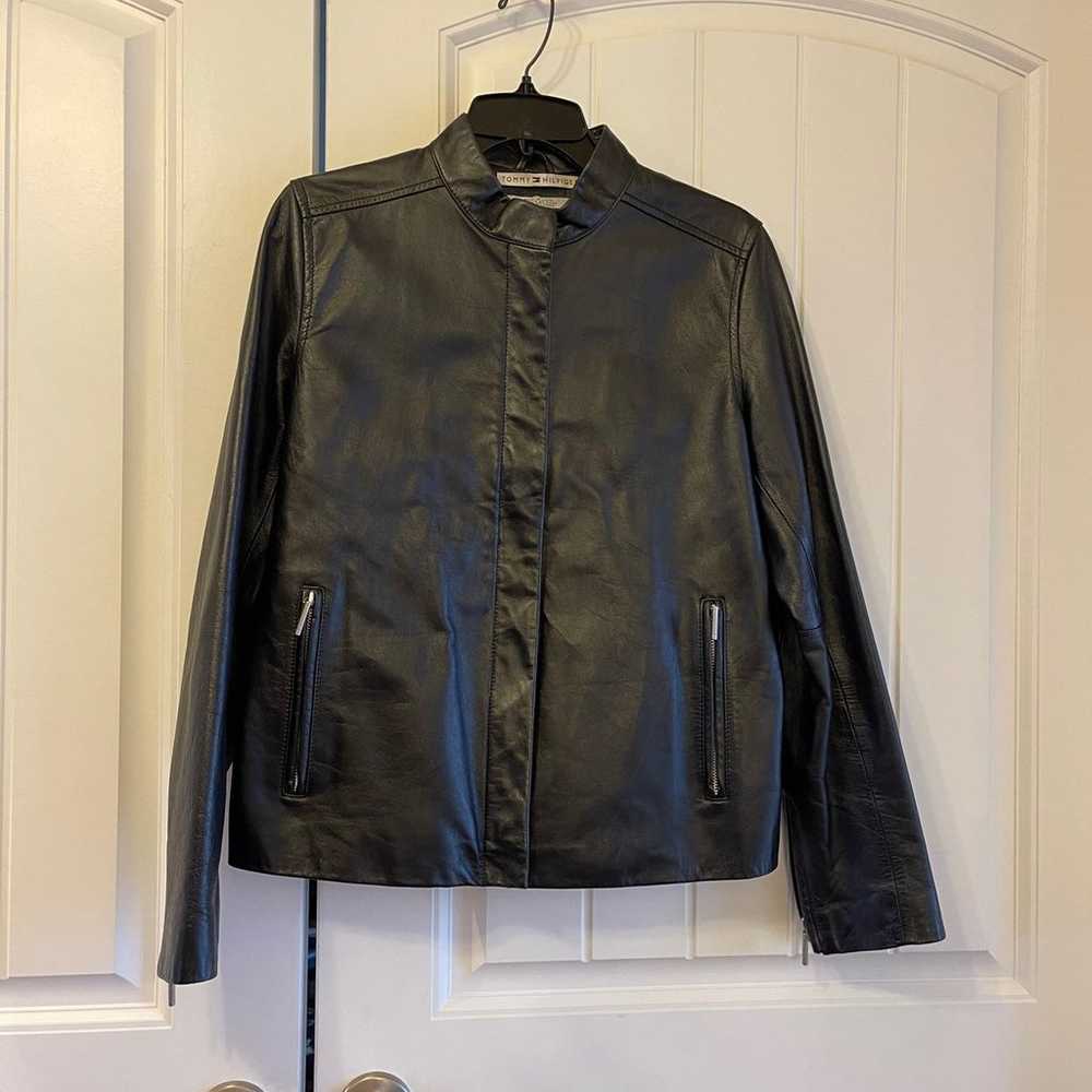 Tommy Hilfiger ladies black leather Moto jacket - image 2
