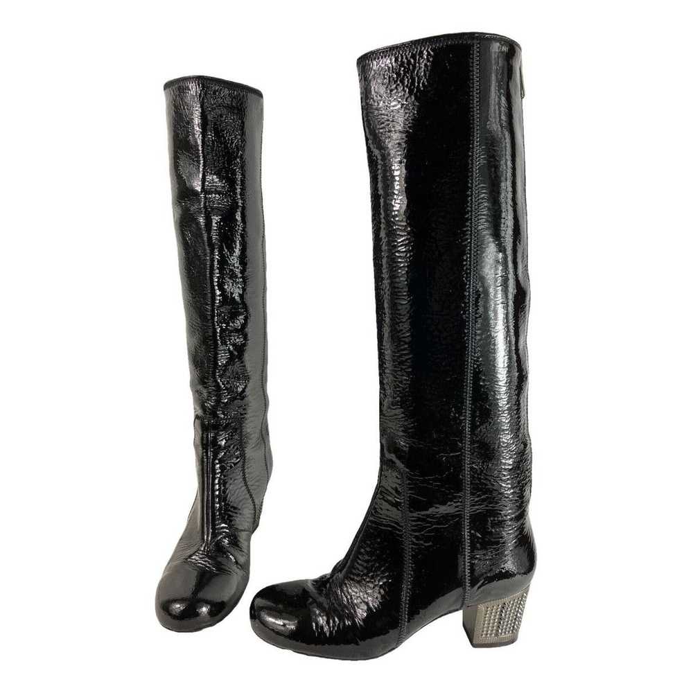 Lanvin Black Patent Leather Lanvin Boots Crystal … - image 1