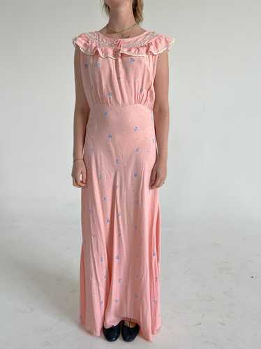 1930's Pink Floral Print Slip Dress