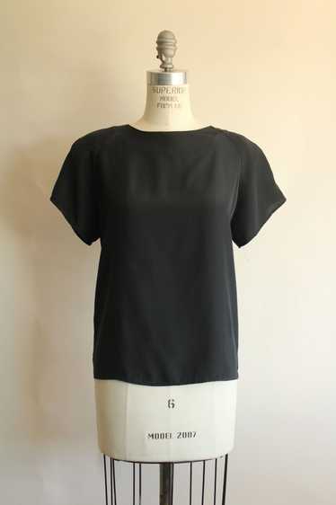 Vintage 1990s Black Shirt with Keyhole Back and Sh