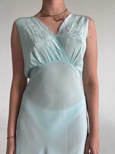 1950's Blue Silk Slip Dress With Embroidery