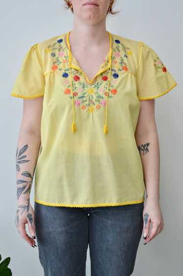 Seventies Floral Embroidered Peasant Blouse