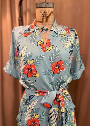 1940s Rayon Floral Wrap Dress
