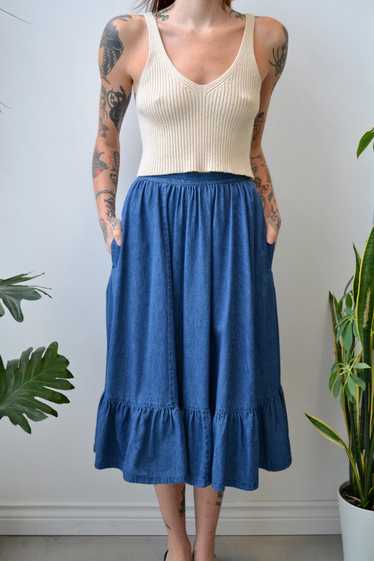 Indigo Cotton Ruffle Skirt