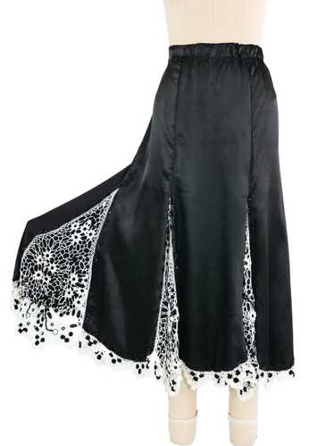 Black Satin And Crochet Skirt