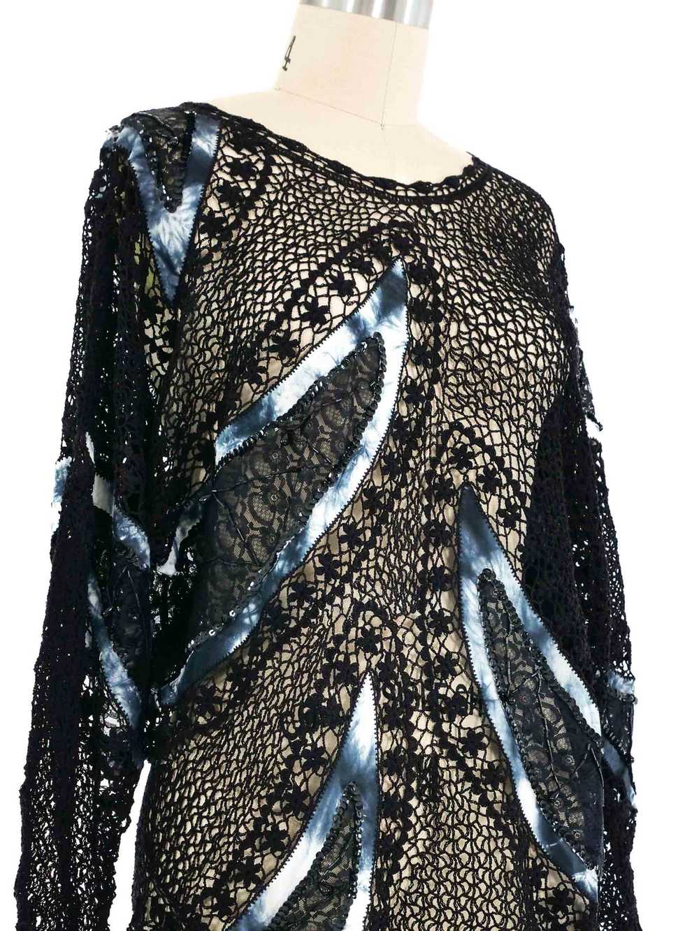 Black Tie Dye Panel Crochet Top - image 2