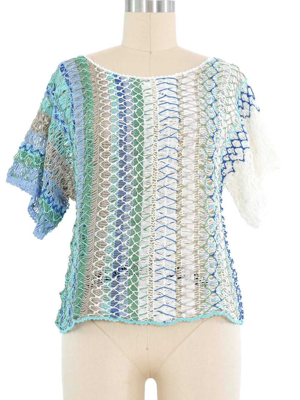 Blue And Green Striped Net Crochet Top - image 2