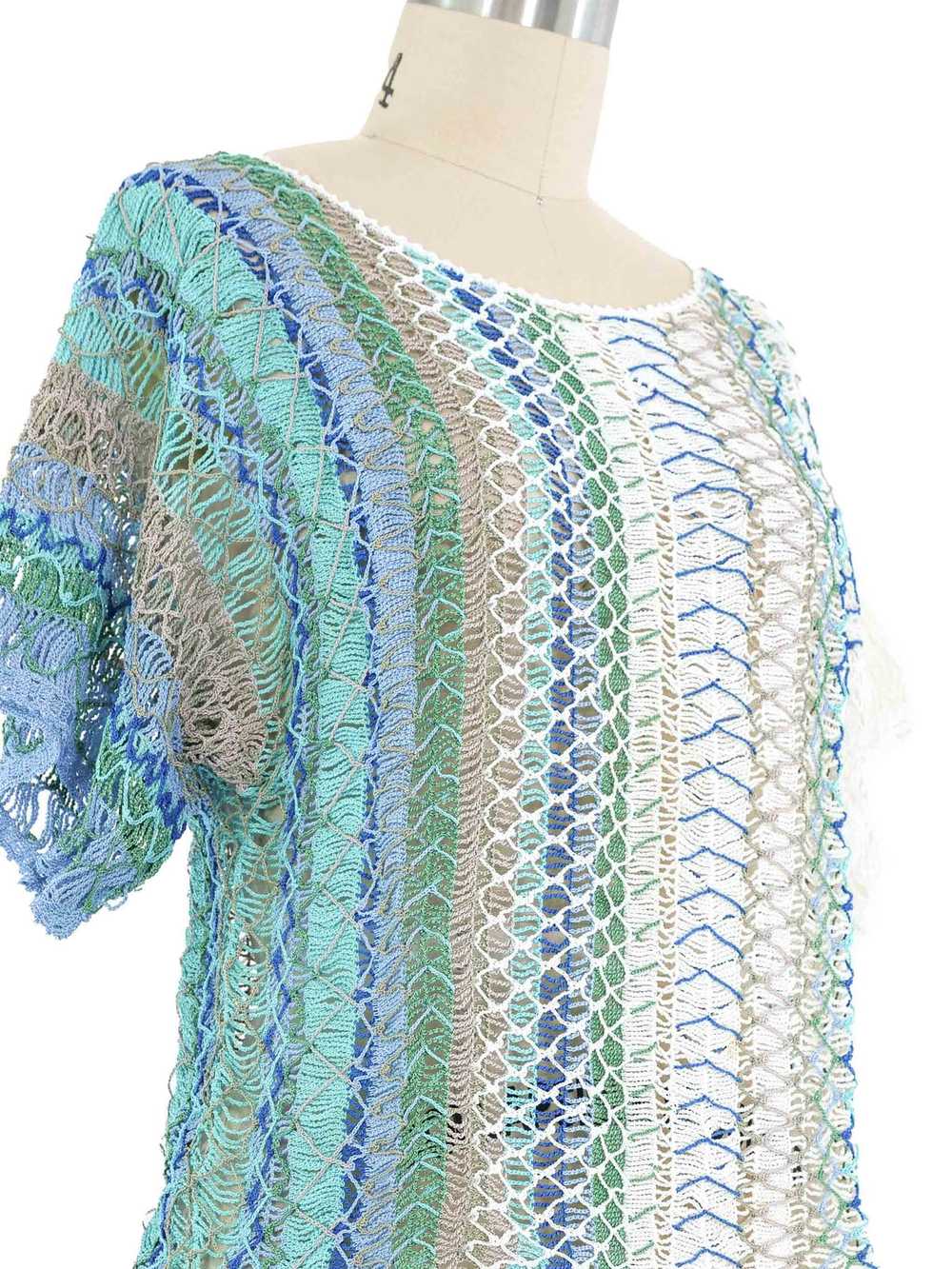 Blue And Green Striped Net Crochet Top - image 3