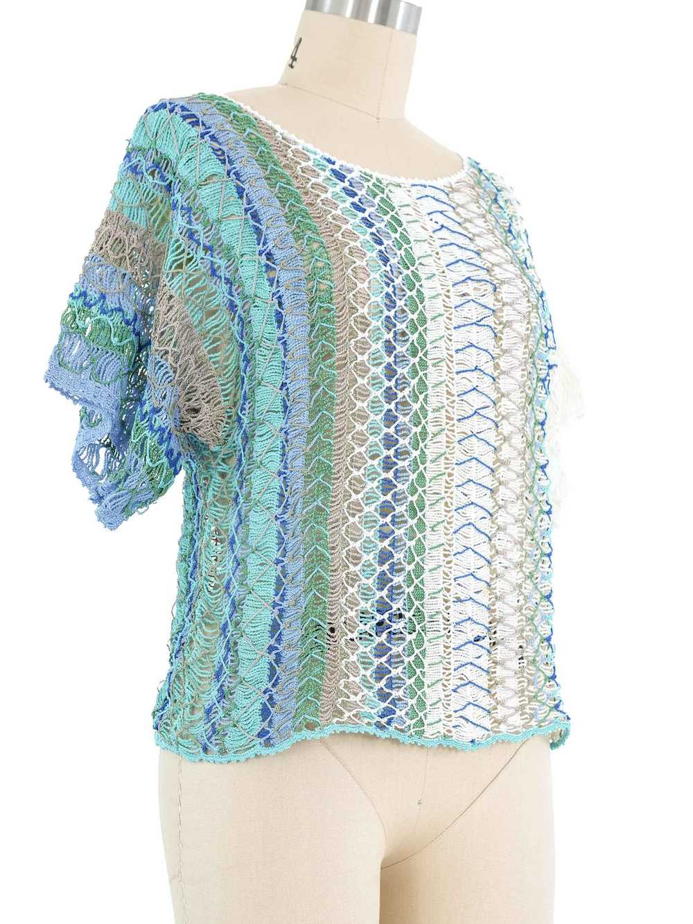 Blue And Green Striped Net Crochet Top - image 4