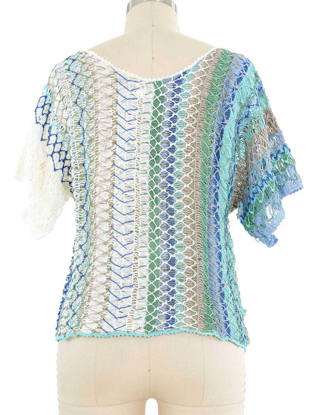 Blue And Green Striped Net Crochet Top - image 5