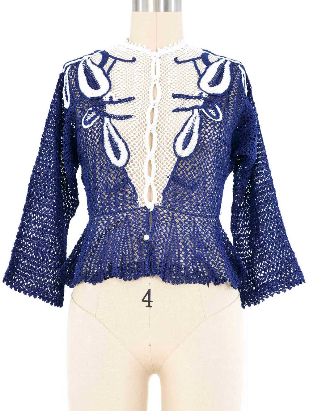 Blue Peplum Crochet Cardigan - image 2