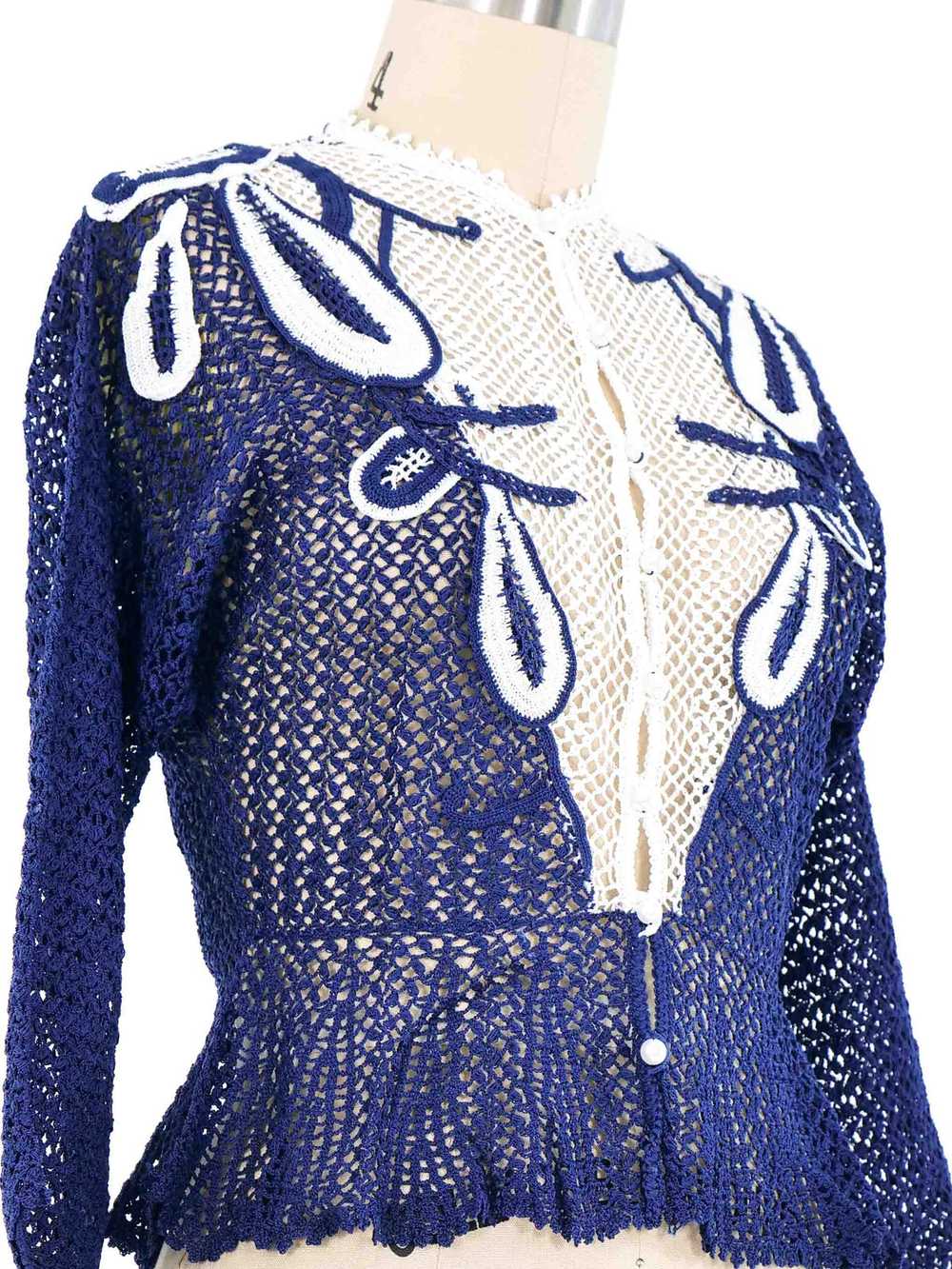 Blue Peplum Crochet Cardigan - image 3