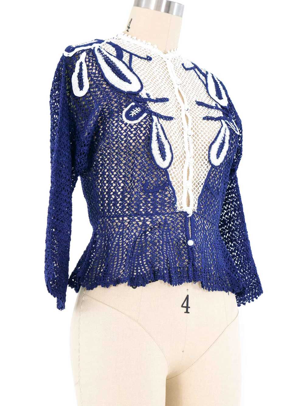 Blue Peplum Crochet Cardigan - image 4