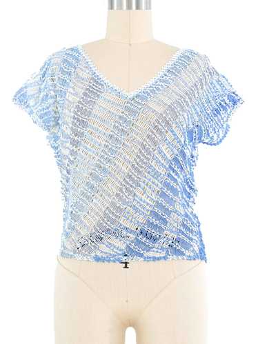 Blue Striped Net Crochet Top - image 1