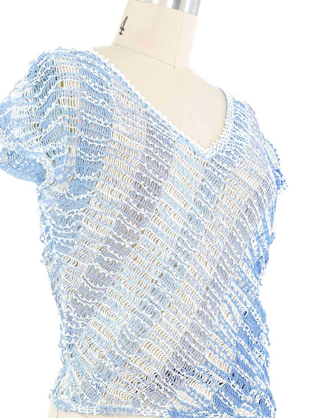 Blue Striped Net Crochet Top - image 2