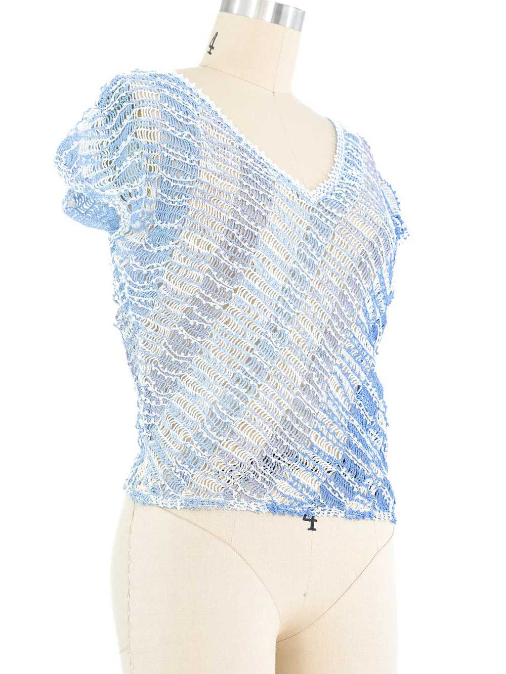 Blue Striped Net Crochet Top - image 3