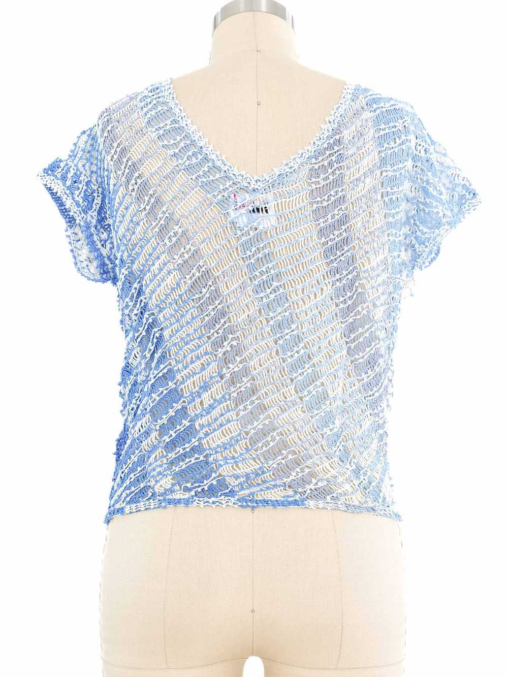 Blue Striped Net Crochet Top - image 4