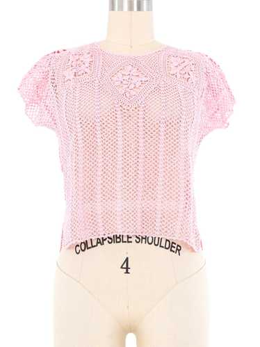 Pink Crochet Short Sleeve Top