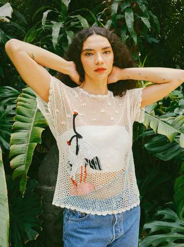 Crane Embellished Crochet Top