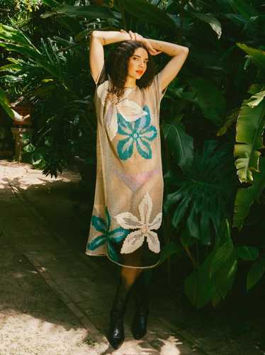 Natural Crochet Floral Midi Dress