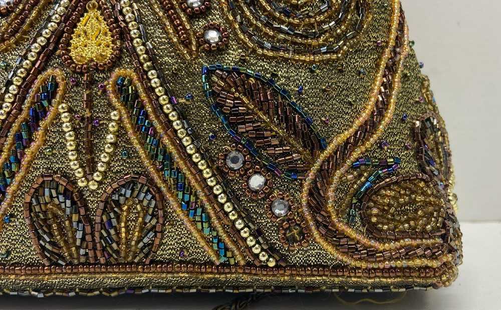 Vintage Gold Embroidered Beaded Evening Shoulder … - image 5