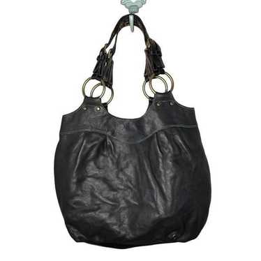 XL Fossil Leather Bucket Bag Black with Brass Acce