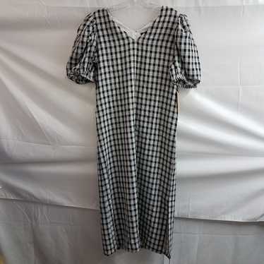 Halogen Gingham Puff Sleeve Midi Dress Black & Wh… - image 1