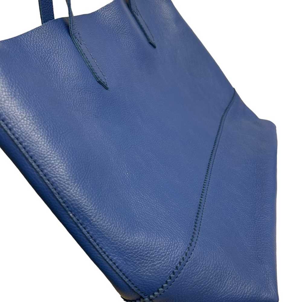 J. Crew Blue Pebbled Leather Tote Bag - image 5