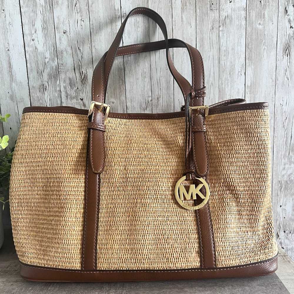 Michael Kors Woven Straw Tote Purse - image 1