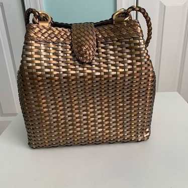 CEM Metallic Leather Woven Basket Bag
