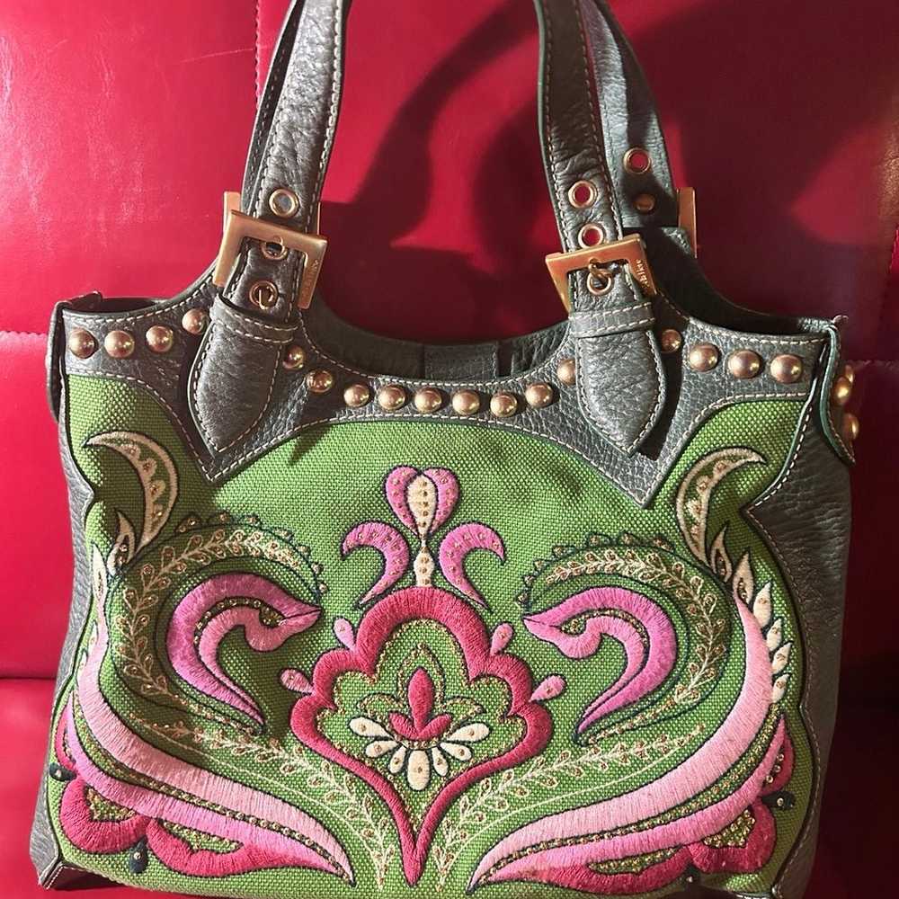 Vintage Isabella Fiore Green Leather Shoulder Bag… - image 1