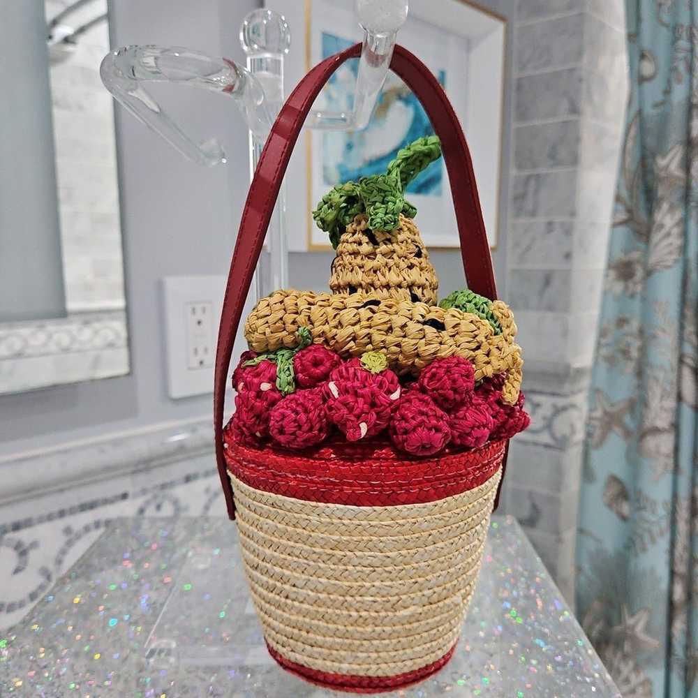 Vintage Lulu Guinness Bowl of Fruit Straw Handbag - image 1