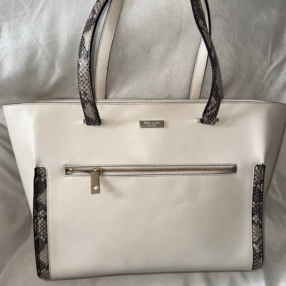 KATE SPADE NY CREAM & SNAKESKIN LEATHER TOTE/HAND… - image 1