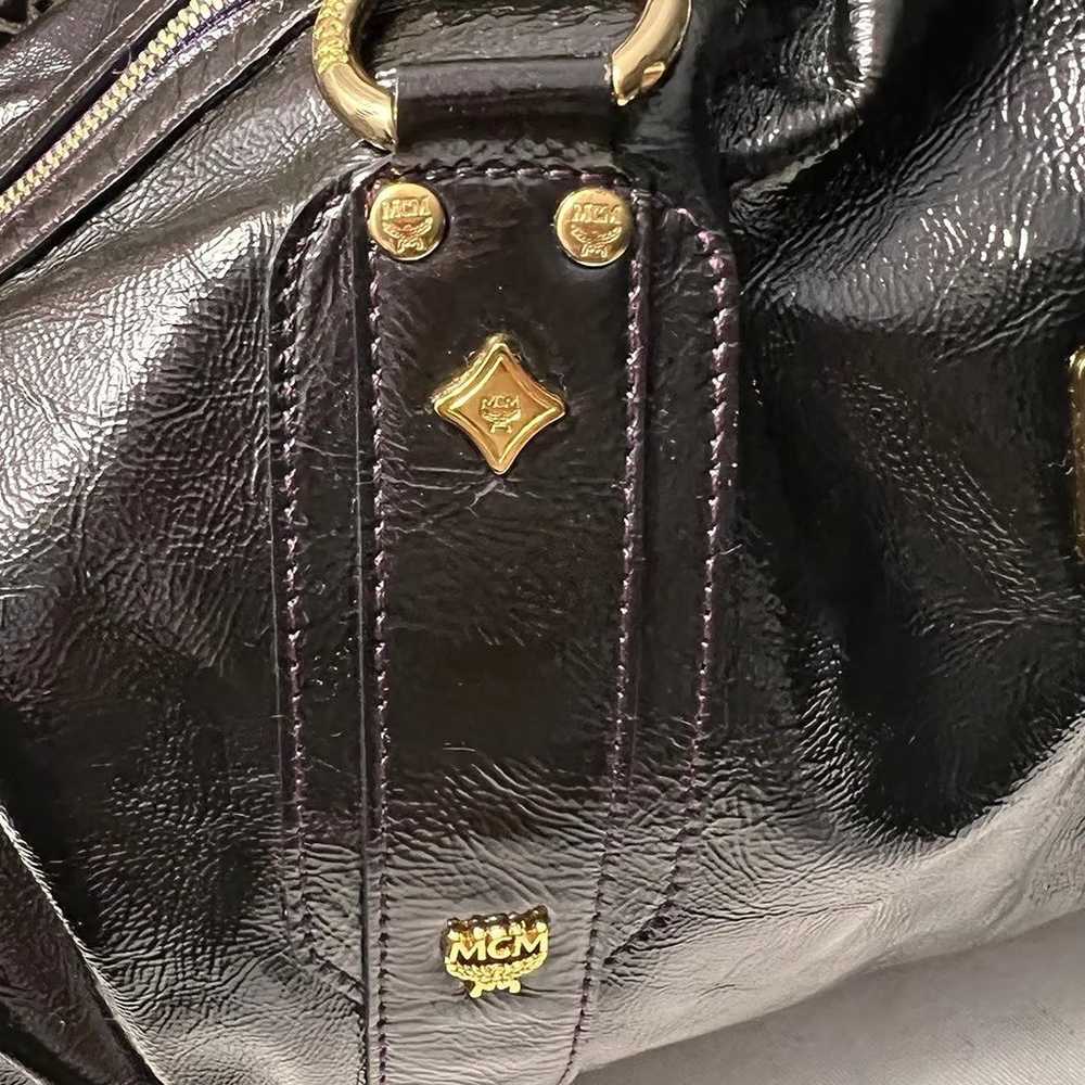 Purple Black Patent Leather Satchel Shoulder Bag … - image 9