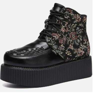 RoseG Black Tapestry Faux Leather Platform Boots