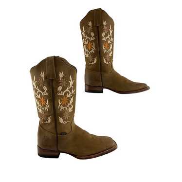 Ladies Reyme Brown Leather Embroidered Floral Squ… - image 1