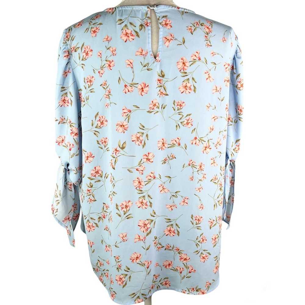 Other Cece Blouse Top Large Blue Pink Floral Tie … - image 2