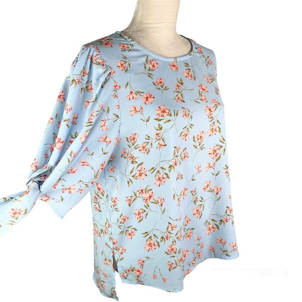 Other Cece Blouse Top Large Blue Pink Floral Tie … - image 3