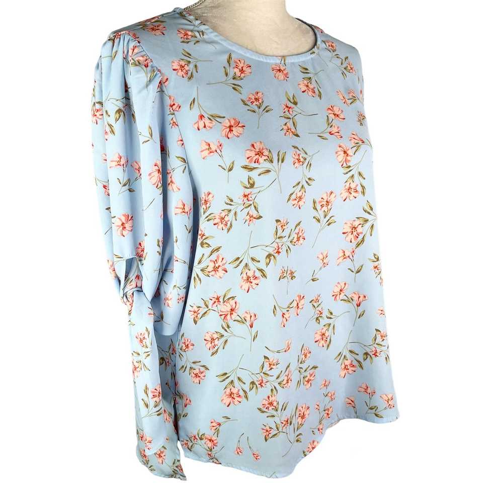 Other Cece Blouse Top Large Blue Pink Floral Tie … - image 4