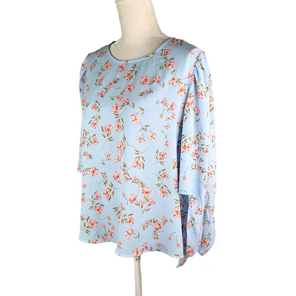 Other Cece Blouse Top Large Blue Pink Floral Tie … - image 5