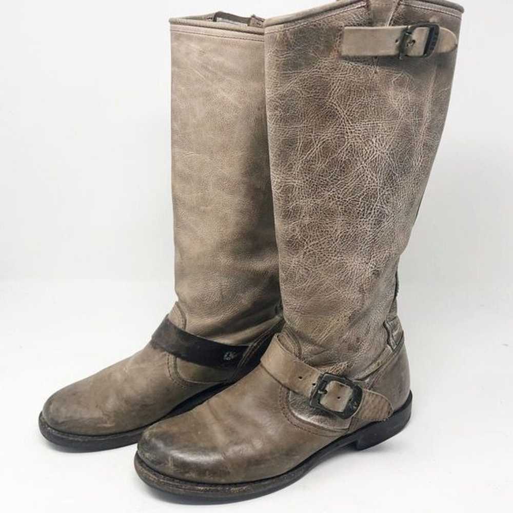 FRYE | Tan Brown Leather Distressed Knee High Rid… - image 1