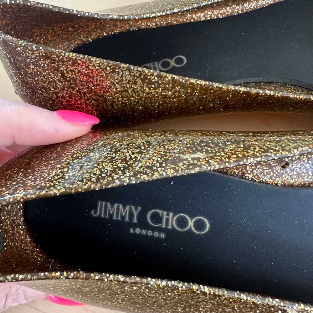 Jimmy Choo Gold Glitter Jelly Flats 38 - image 3