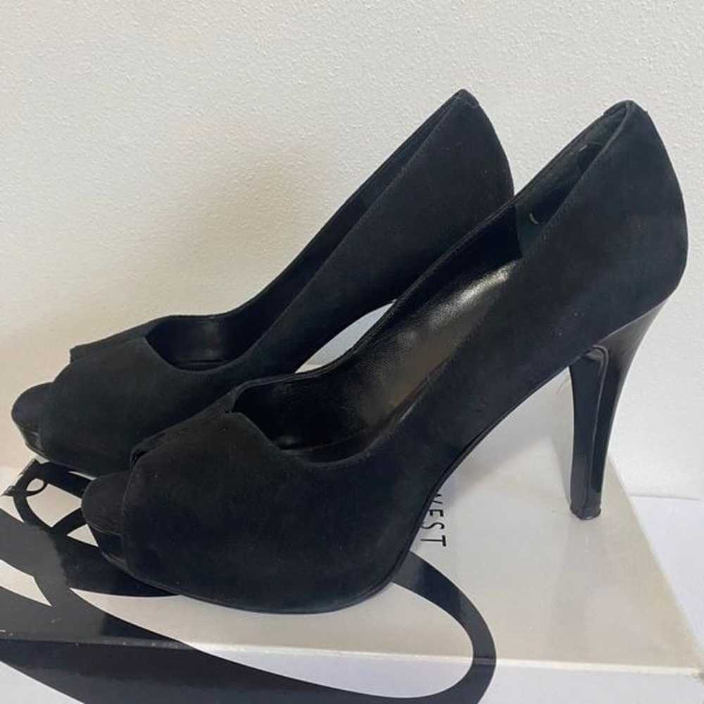 NINE WEST Bonfired Black Suede Peep toe Heels - image 1