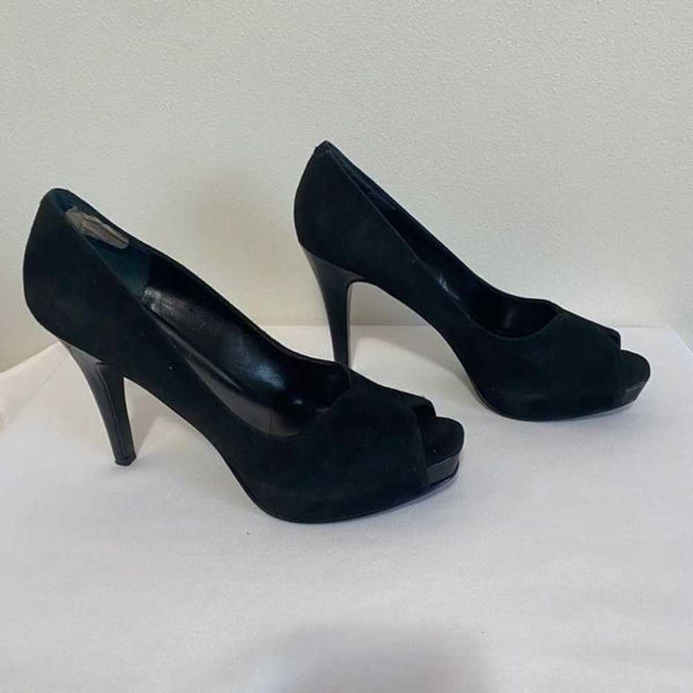 NINE WEST Bonfired Black Suede Peep toe Heels - image 2