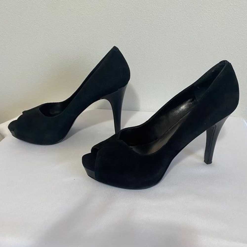 NINE WEST Bonfired Black Suede Peep toe Heels - image 3